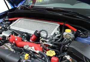 Subaru WRX Strut Brace - Front - Perrin Performance - Red - `08-`14 Subaru WRX Strut Brace - Front - Perrin Performance - Red - `08-`14